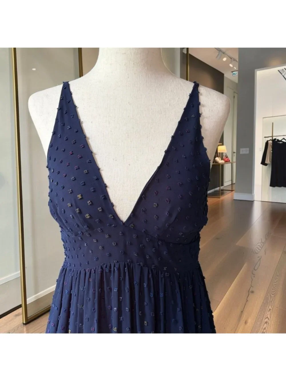 Le Superbe Starry Night Navy Blue Metallic Swiss Dot Tiered Maxi Dress Size 8 - Picture 7 of 10